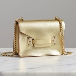 Sophie Hulme Gold Crossbody Bag with Chain Strap